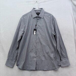 John Varvatos USA Dress Shirt Mens 17R XL Gray Geometric Business Casual Stretch